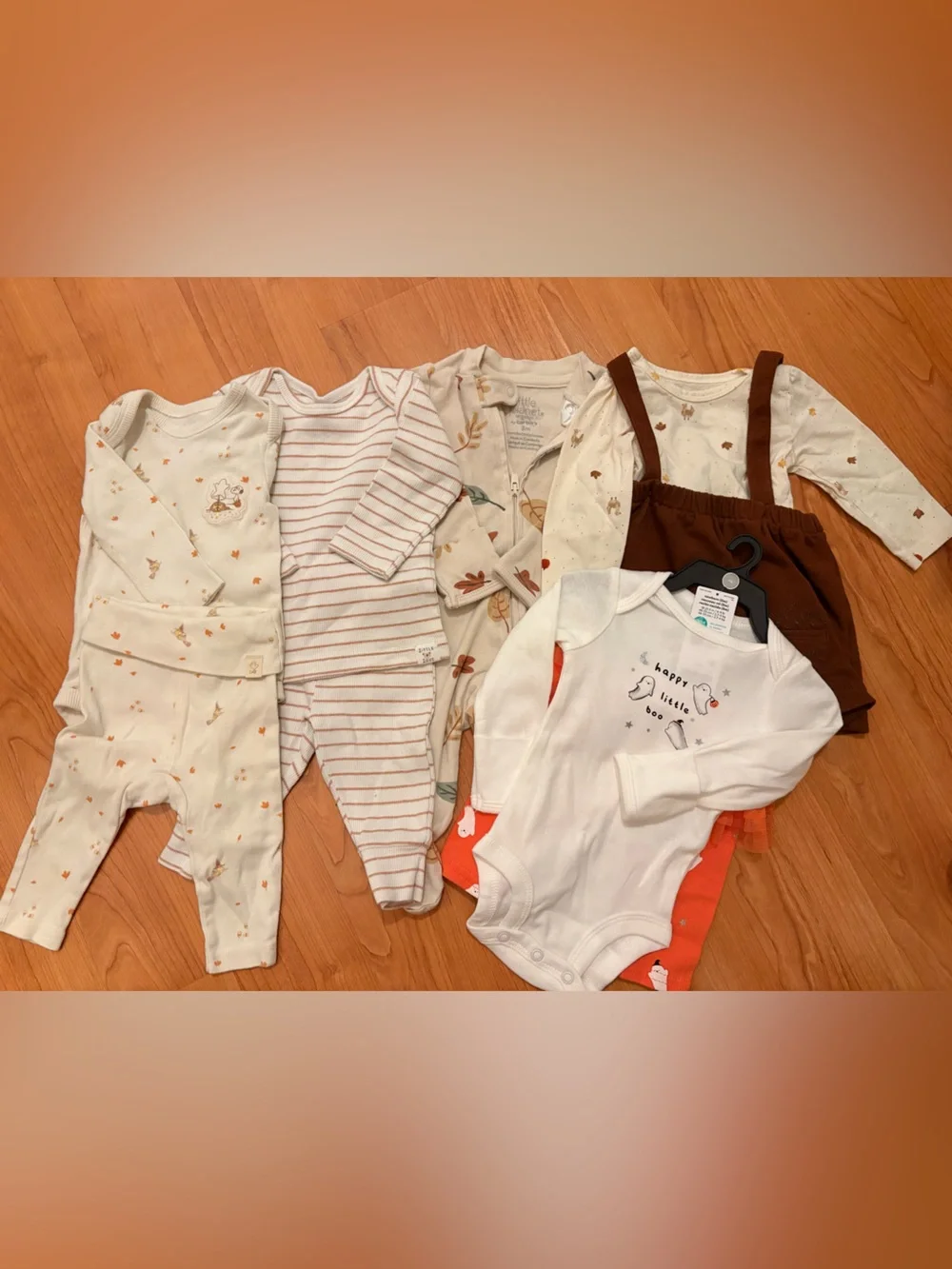 0-3mo Baby Girl LOT -  fall motif, Neutral Cream and Brown Baby outfits